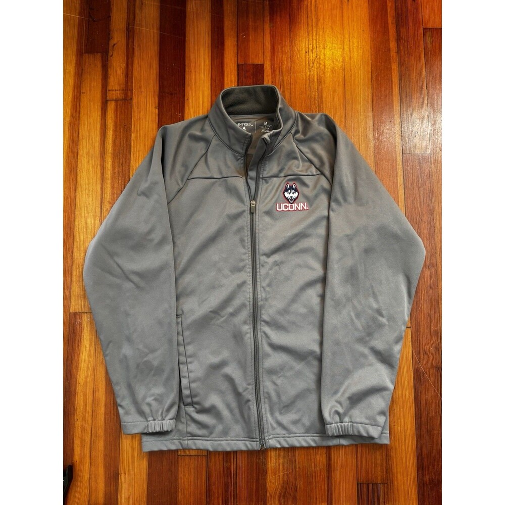 Uconn Huskies Full Zip Jacket Mens M Grey Embroidered Performance fleece Antigua
